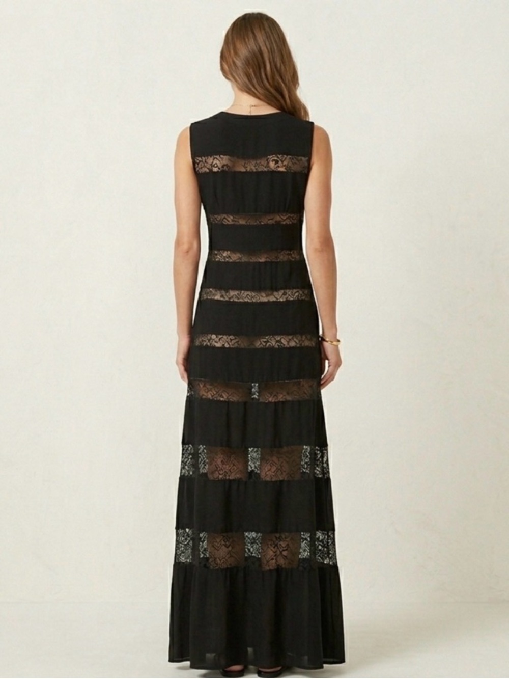 BCBG Angie Black Lace Panel Maxi Dress Size M - Picture 6 of 11